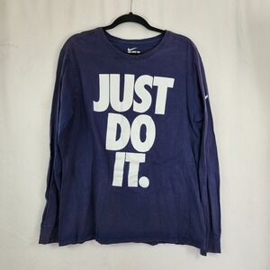 Nike Shirt Mens Large Blue Athletic Cut Long Sleeve  "Just Do It" Cotton
